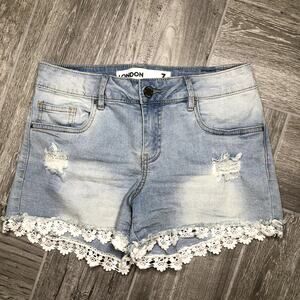 London low rise light wash flower lace Shorts 7